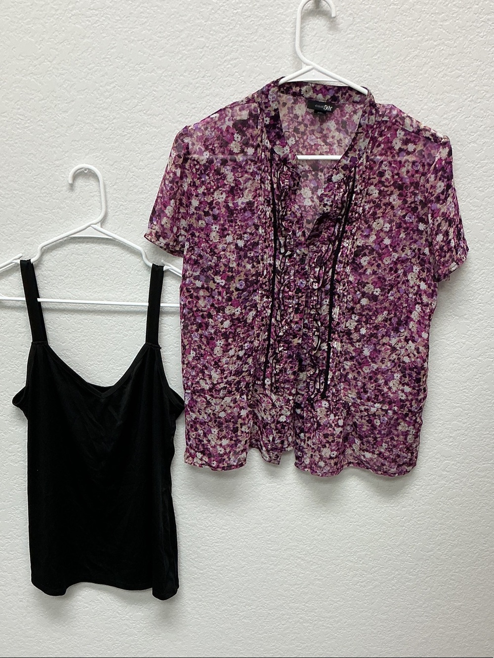East 5th Purple Floral Ruffle-Front Camisole & Black Layering Tank